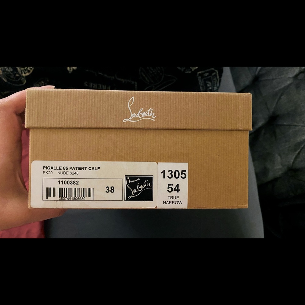 Christian Loubutin pigalle 85 patent calf in nude, used once at a wedding